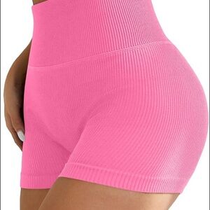 High-Waisted Pink Ribbed Women's Shorts